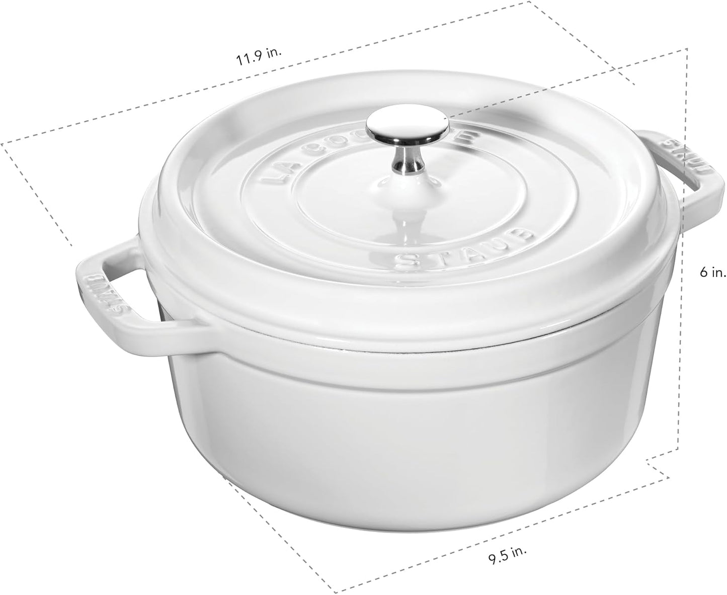 STAUB Cast Iron Dutch Oven 4-qt Round Cocotte, Made in France, Serves 3-4, White