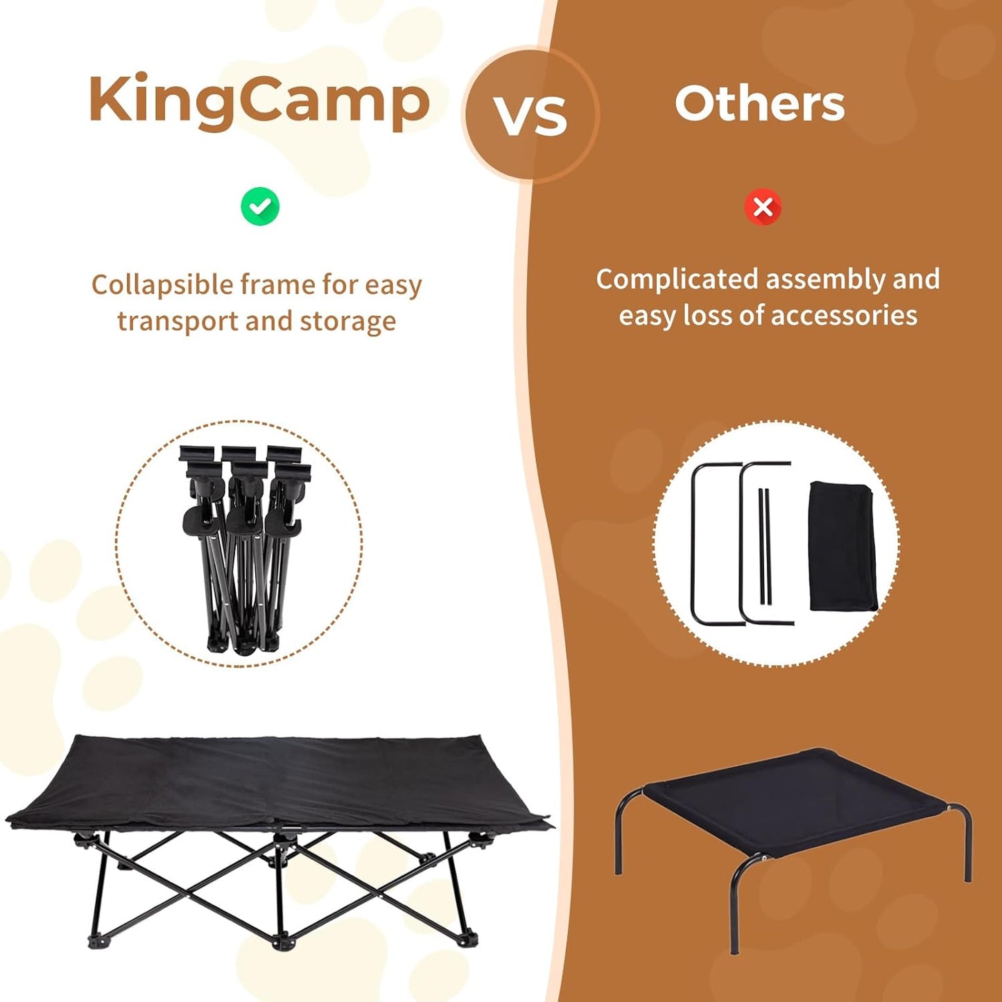KingCamp Elevated Dog Bed for Large Dogs, Outdoor Raised Cooling Pet Cot Bed with Washable Breathable Mesh & No-Slip Feet Perfect for Camping, Backyard, Indoor Use (Large, Black)