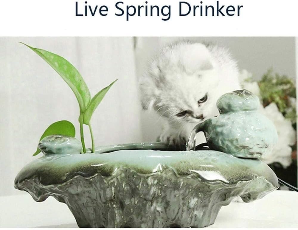 Fountain Pet Water Dispenser, Ceramics Cat Water Fountain Automatic Circulating Water Fountain Cat Water Dispenser Mobile Water Basin Drinker Pet Water Dispenser (Color : Green)