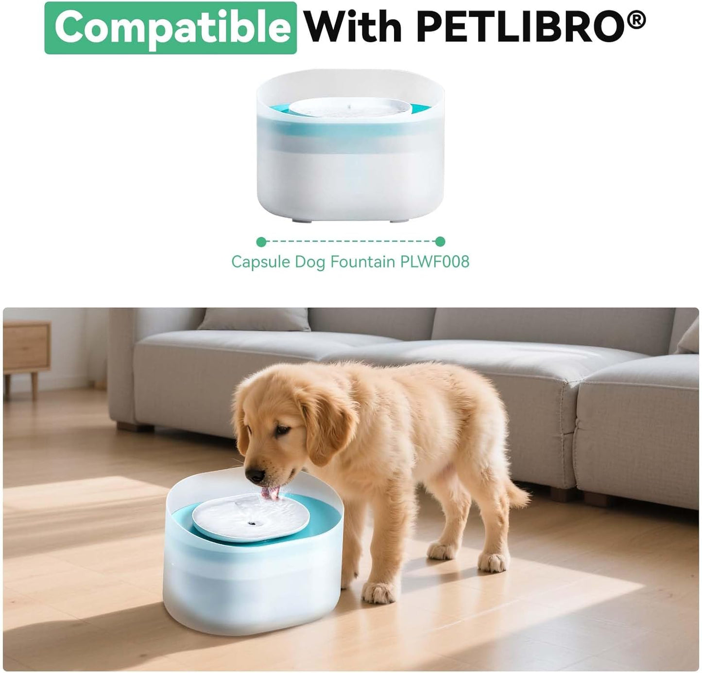 40 Packs for Petlibro Dog Fountain Filters Replacement, Compatible with PETLIBRO 2.1Gal/8L Capsule Dog Fountain Water Dispensers PLWF008 (20 Replacement Water Filter + 20 Pre-Filter Sponges)