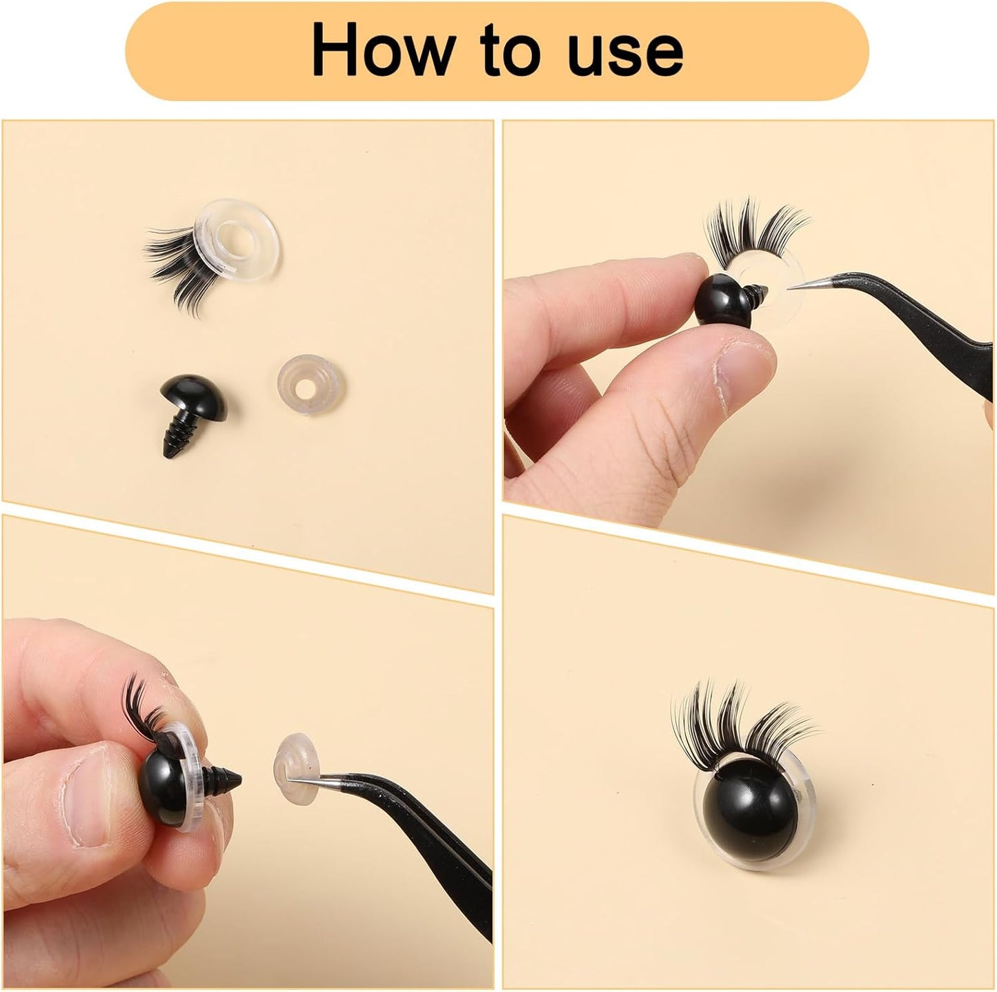 20 Pcs Safety Doll Eyelashes for Crocheting, 5 Sizes Doll Eye Lashes for Amigurumi, Stuffed Animals Crochet Eyelashes Dolls Making Supplies for Teddy Bear Puppet Plush Toy Accessories