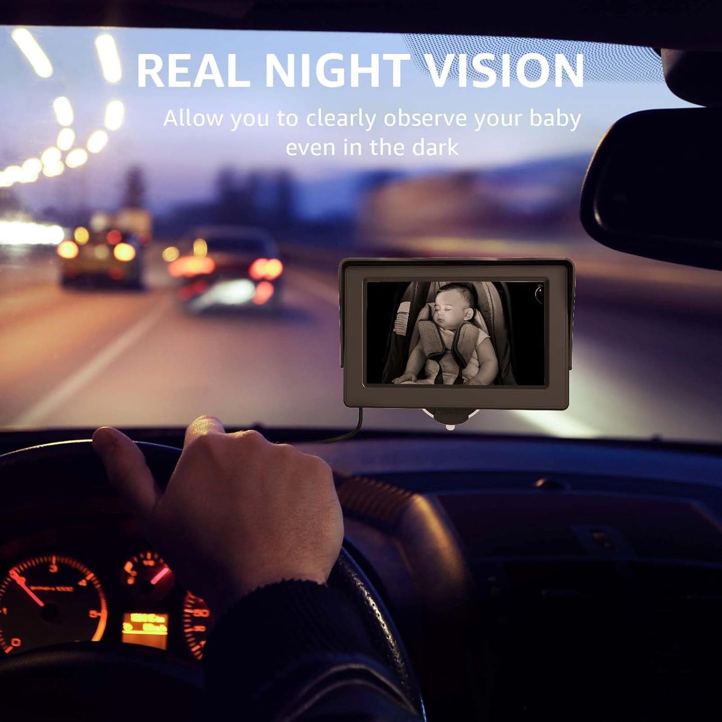 Baby Car Camera, HD Display Baby Car Mirror with Night Vision Feature, 4.3 inch Baby Car Camera with Monitor Wide Clear View, Backseat Camera Rear Facing to Observe Baby’s Every Move