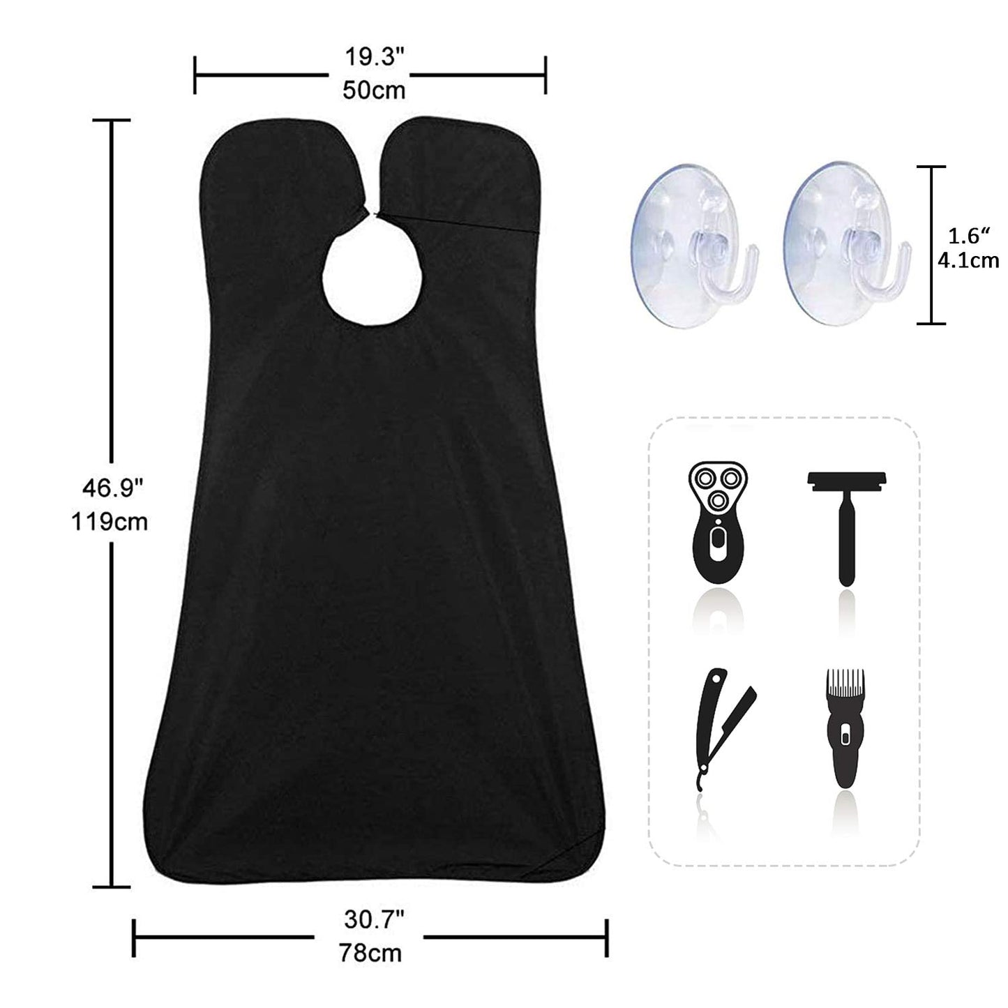 Beard Bib Apron for Men, Father's Day Gift Beard Trimming Catcher Bib for Shaving & Hair Clippings, Waterproof Non-Stick Hair Catcher Grooming Cloth with 2 Suction Cups