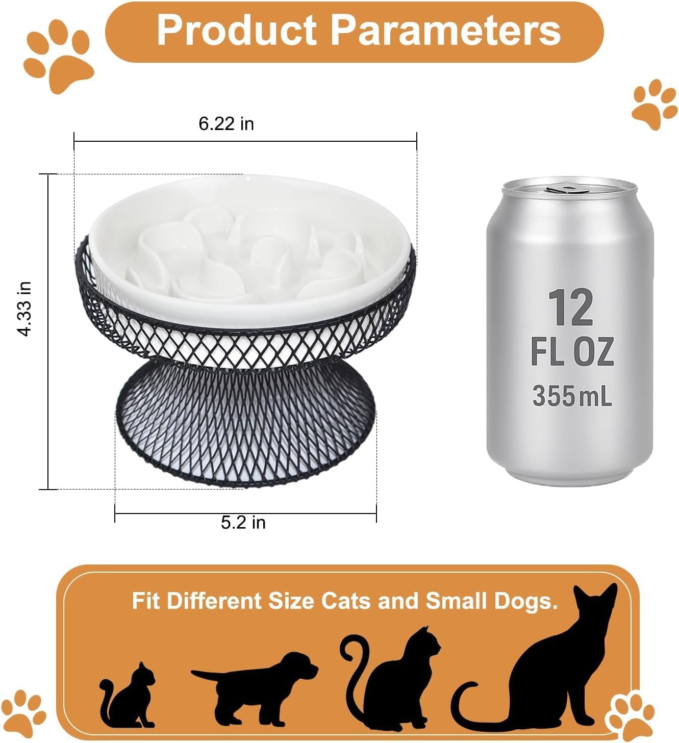 2PCS Raised Ceramic Cat Slow Feeder Bowl Elevated Food Bowl with Stand, Cat Slow Bowl for Wet Food and Dry Food,Slow Down Eating Speed, Whisker Friendly Pet Puzzle Feeder for Kitten and Small Dog