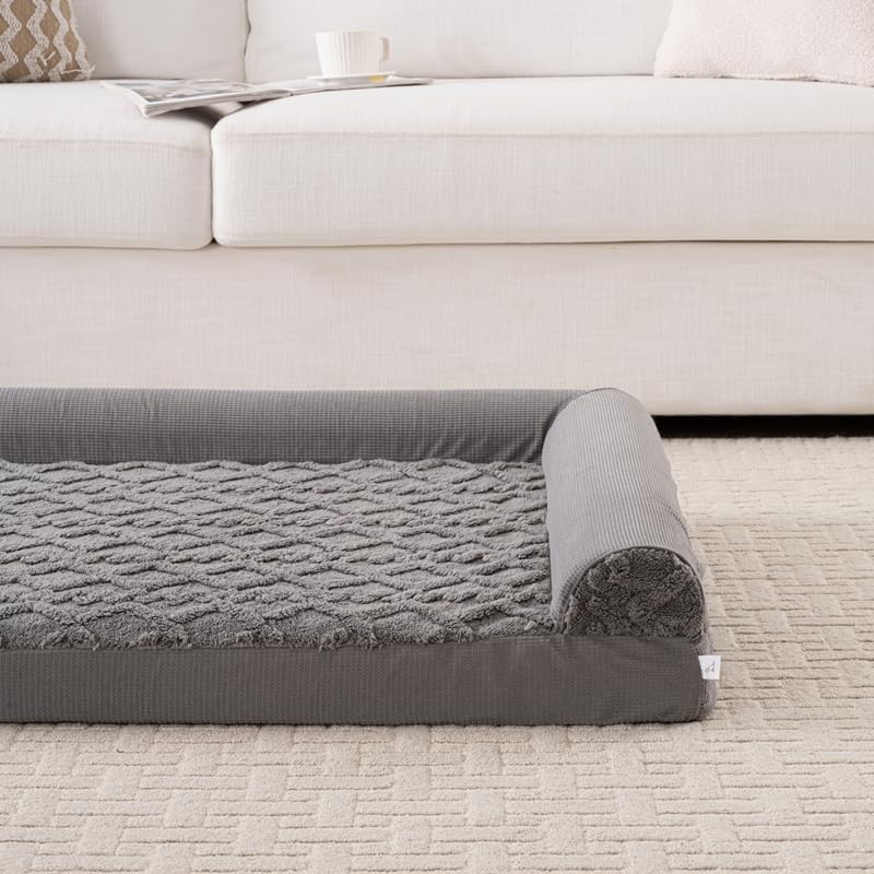 Orthopedic Dog Bed, U-Shaped Couch-Style Pet Bed with Waterproof Cover, Removable Washable Cover, for All Dog and Cat Breeds (Dark Gray, 35" x 25" x 6.5")
