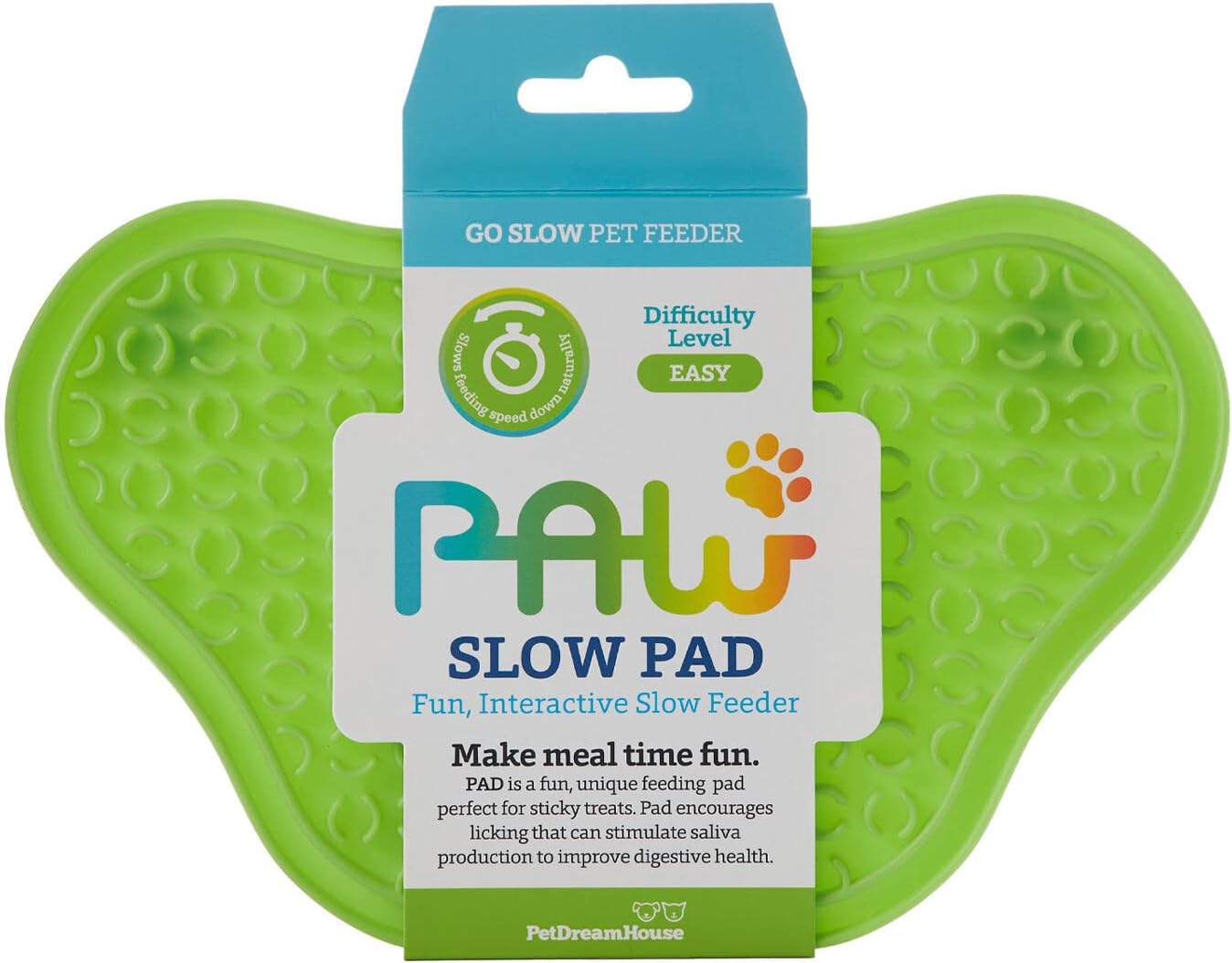 PetDreamHouse Lick Paw Pad & Slow Feeder for Dogs, Anti-Boredom, Distraction Mat, Reduces Anxiety w/Stress-Relief Stimulating Licking, Suction Cups on Back, Ideal for Puppies, Dogs & Cats, Green