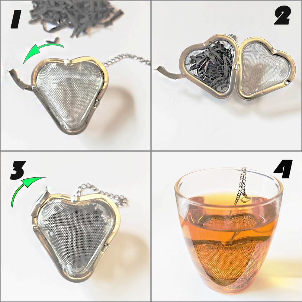 2 pcs tea infuser loose tea strainer, heart shaped stainless steel loose leaf tea infuser tea ball, cute pendant tea ball set tea gifts for tea lovers women (Black Cat + White Cat)