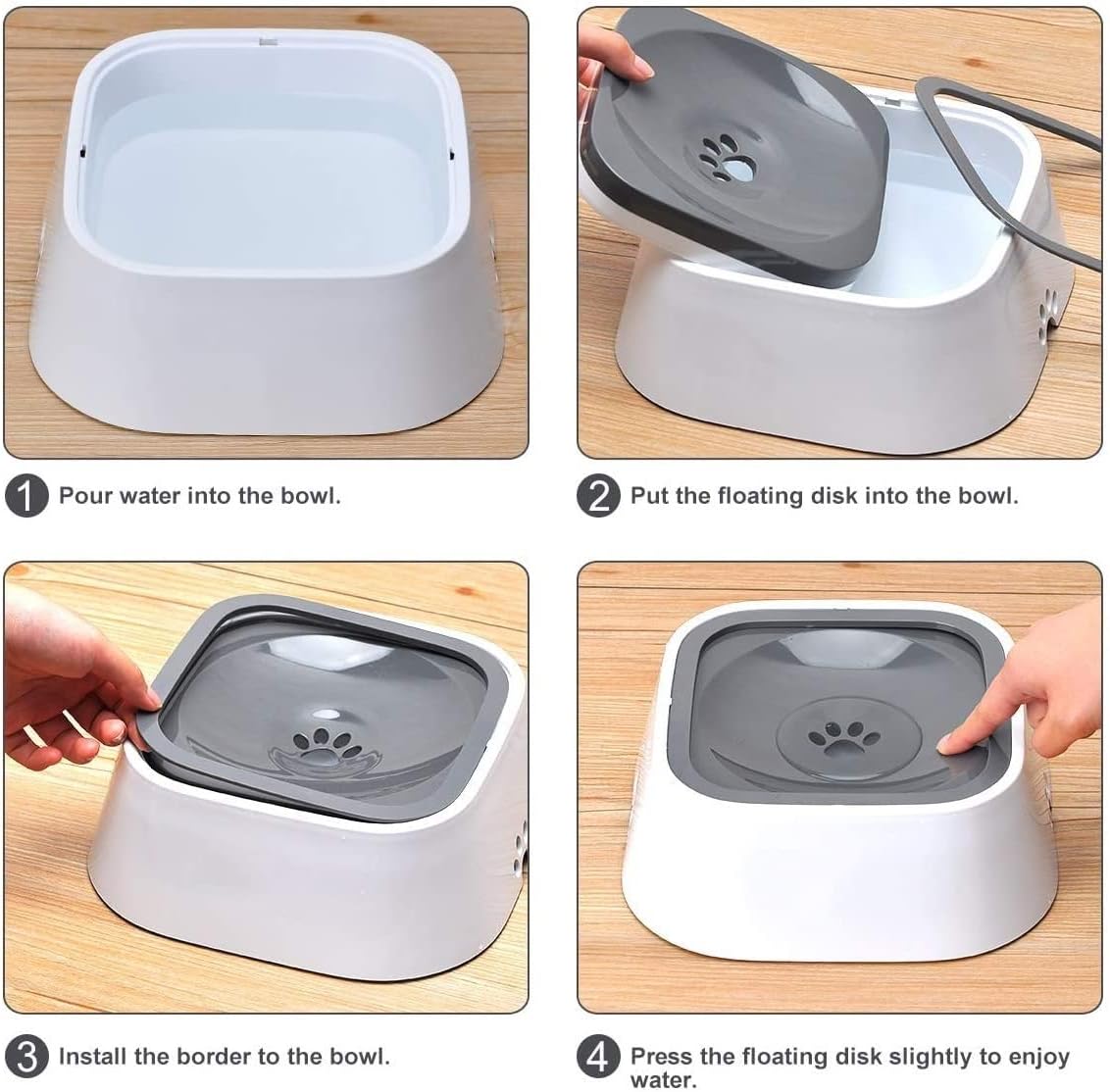 Fountain Dog Water Bowl, SplashFree,Vehicle Carried Pet Water Bowl for Dog, Cat, Puppy, Kitty, 1.5L Large Capacity Pet Water Dispenser (Color : White) (Gray)