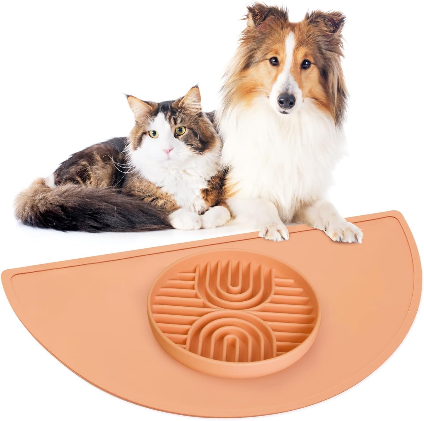Slow Feeder Dogs Bowls with Mat, Silicone Dog Feeding Bowls with Suction Cup, Slow Eating Dog Food Bowl for Small to Medium Dogs, Non-Slip and Anti-Choking Design, Easy Clean (Terracotta)