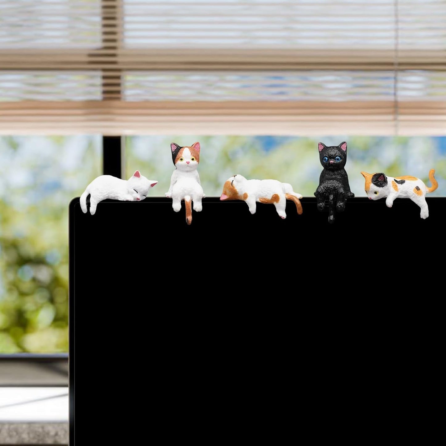 Cat Car Dashboard Decor Rear View Mirror Accessories, Set of 6 Mini Cats Cute Car Decorations Interior, Computer Monitor Figurines for Women Girl