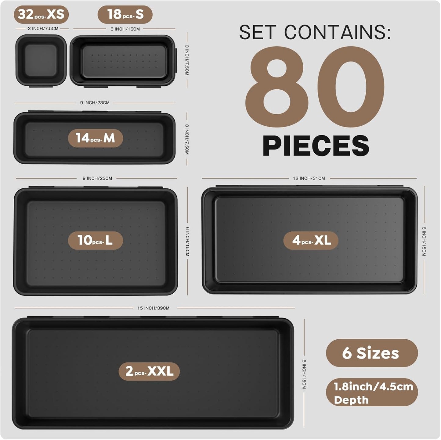 A-LuGei 【𝟲 𝗦𝗜𝗭𝗘】 Tool Box Organizer【Fits 100+ Tools】 Black Garage Organization and Storage Tray Divider Set, Desk Drawer Organizer, Toolbox for Rolling Tool Chest Cart WorkBench Small Part