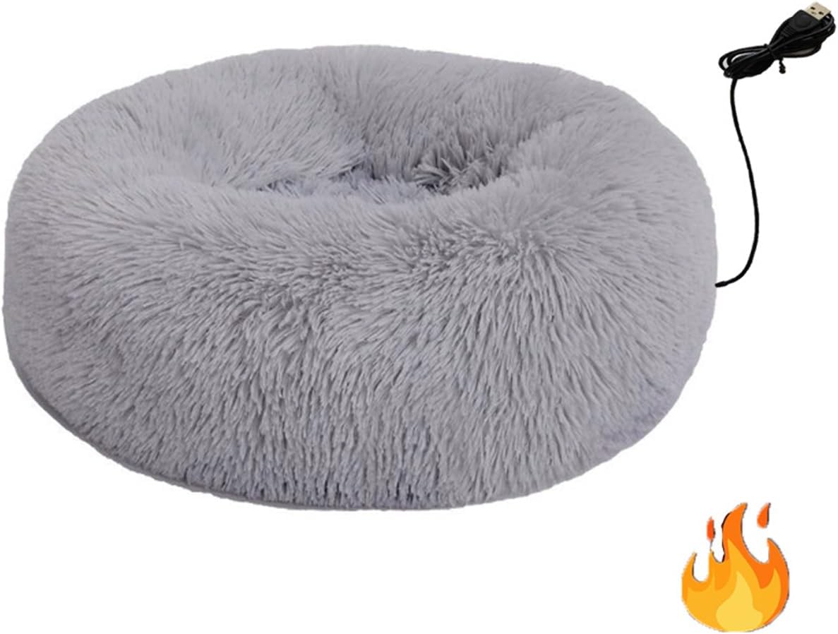 USB Heated Cats Dog Bed with Removable Washable Cover Soft Plush Antislip Base Heating Mat for Indoor Pet Rest Place Heated Cats Bed