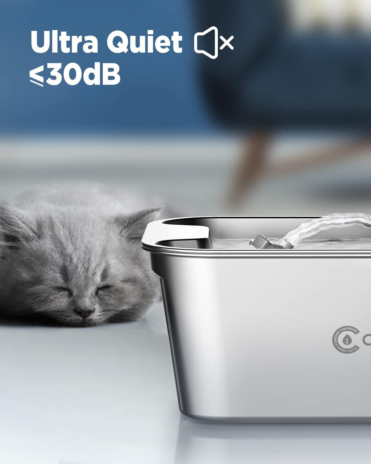Ciays 61oz/1.8L Cat Water Fountain Stainless Steel Dog Water Bowl Dispenser Automatic Pet Water Fountain with Quiet Pump, Dishwasher Safe Design & Adjustable Water Flow for Cats, Dogs