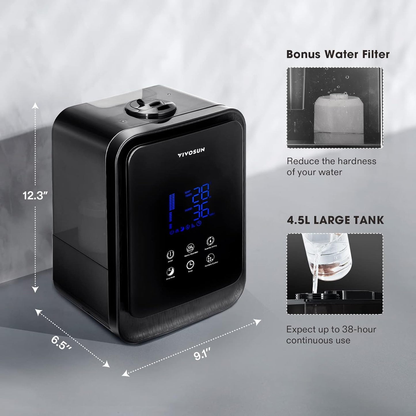 VIVOSUN 4.5L 2-in-1 Cool & Warm Mist Ultrasonic Humidifier with Essential Oil Box & Remote Control for Bedrooms, Offices, Plants, Babies, Dryness, and Skincare