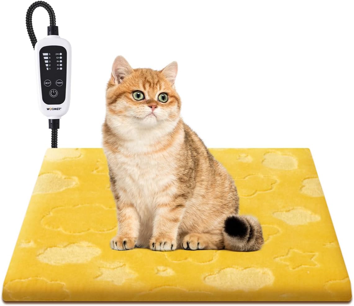 WOOMER Pet Heating Pad for Cats and Dogs, Includes Two Removable Covers, Heated Bed with Steel-Wrapped Cord, Waterproof and Chew-Resistant, 28”×18” Large Size for Larger Cats, Dogs and Rabbits