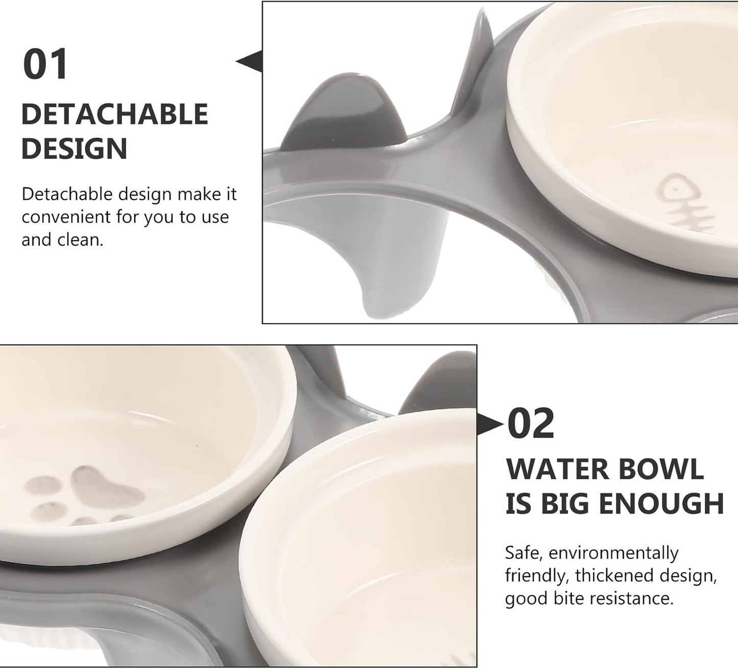 Milisten Ceramic Cat Bowl Double Bowls Elevated Feeding Station Gray Thickened Non-Slip Pet Food and Water Dish with Sturdy Stand for Cats