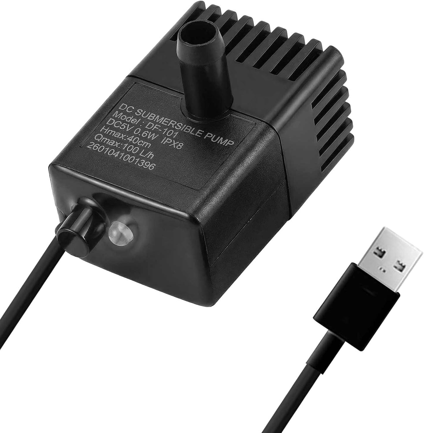 Black Replacement Pump for Cat Dog Pet Water Fountain, Ultra Quiet, Capacitive sensing red and blue light intelligent low water level reminder, 3.3 ft USB cable