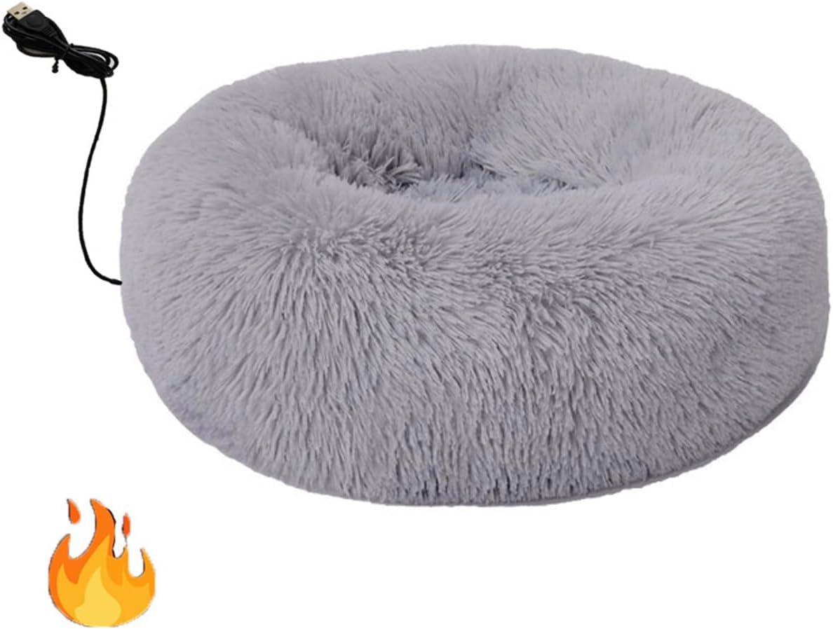 USB Heated Cats Dog Bed with Removable Washable Cover Soft Plush Antislip Base Heating Mat for Indoor Pet Rest Place Heated Cats Bed