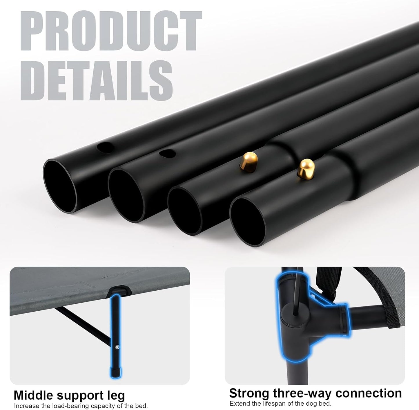 42'' Outdoor Elevated Dog Bed with Six Support Feet, Chew-Proof Raised Dogs Bed, Washable & Breathable Cooling Dog Cot Beds Medium Large Size Dogs, Outdoor Pet Hammock Beds, Outside Pet Beds(Large)