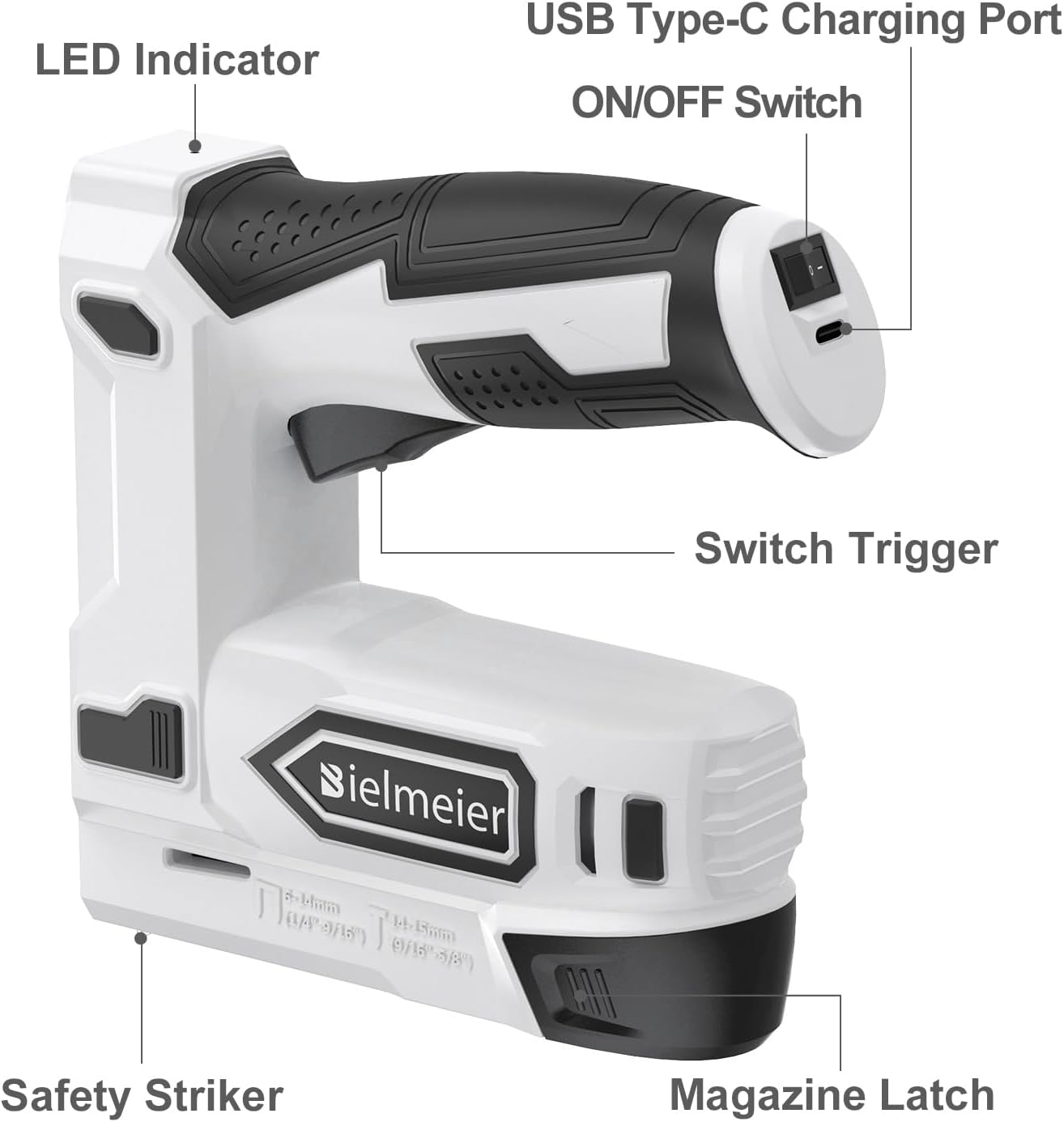Bielmeier Electric Staple Gun, 2 in 1 Lithium-ion Electric Stapler, 4V Cordless Brad Nailer Kit with Staples Nails, USB Charger, Power Tacker for Upholstery, Material Repair, Carpentry, DIY