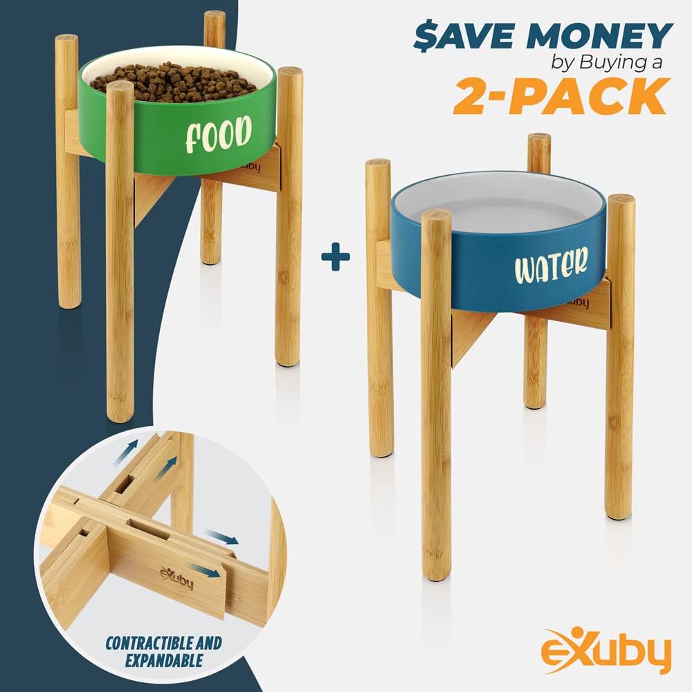 eXuby - 2-Pack Adjustable Dog Bowl Stand for Large Breed dogs - Keeps Your Dog Comfortable While Eating or Drinking - Perfect Height of 14" - Expands to 11.25" - Bowls Sold Separately
