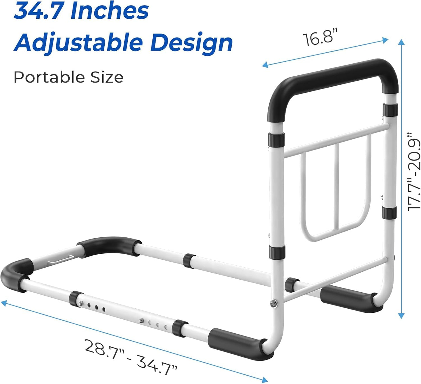 Bed Rails for Elderly Adults Safety - 2026 Upgrade - ASTM Compliant, Adjustable Bed Cane with Non-Slip Ergonomic Handle & Storage Pocket, Bed Railings for Seniors Load 400 LBS, Tool-Free Assembly