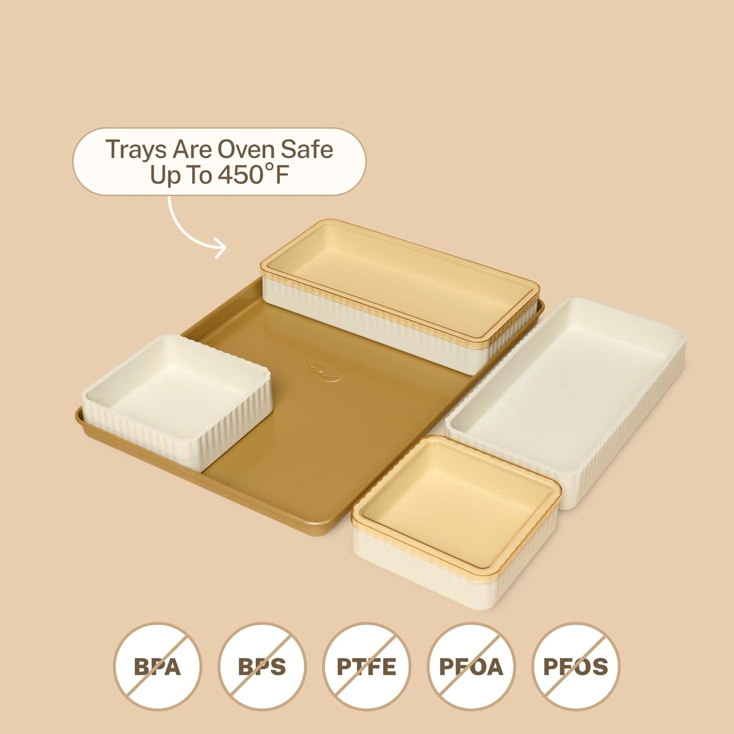 Cravings by Chrissy Teigen 9-Piece Baking Set, Non-Stick Bakeware Set with 2 Large & 2 Small Silicone Trays with 4 Lids & 1 Baking Sheet Tray, Oven-Safe Up To 450°F, CT-BBS9