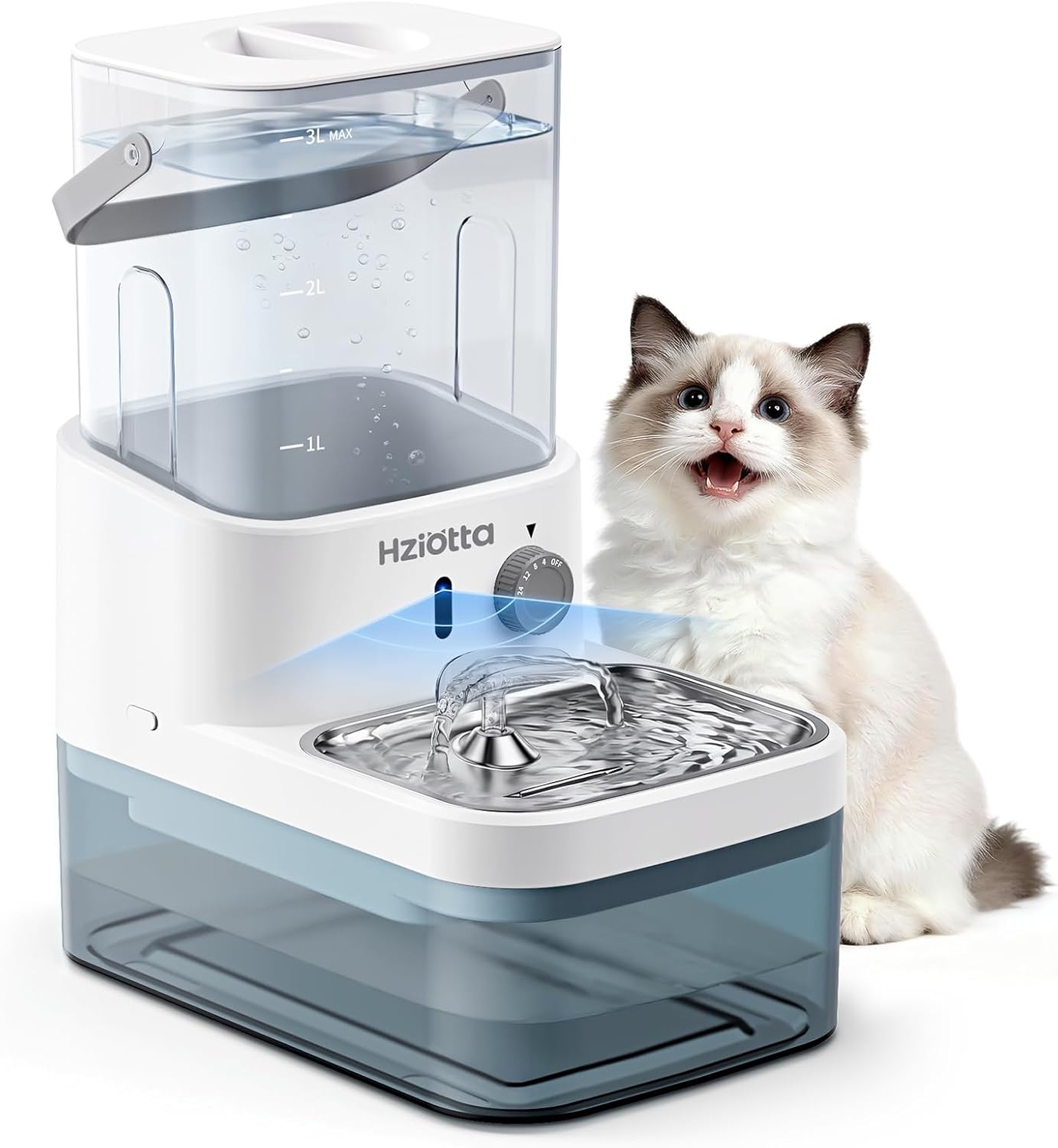 Wastewater Separation Cat Water Fountain No Filter, Stainless Steel Pet Water Fountain with Radar Sensing, Wireless Cat Fountains for Drinking, No Pump, Totally 5.7L, 30db Low Noise