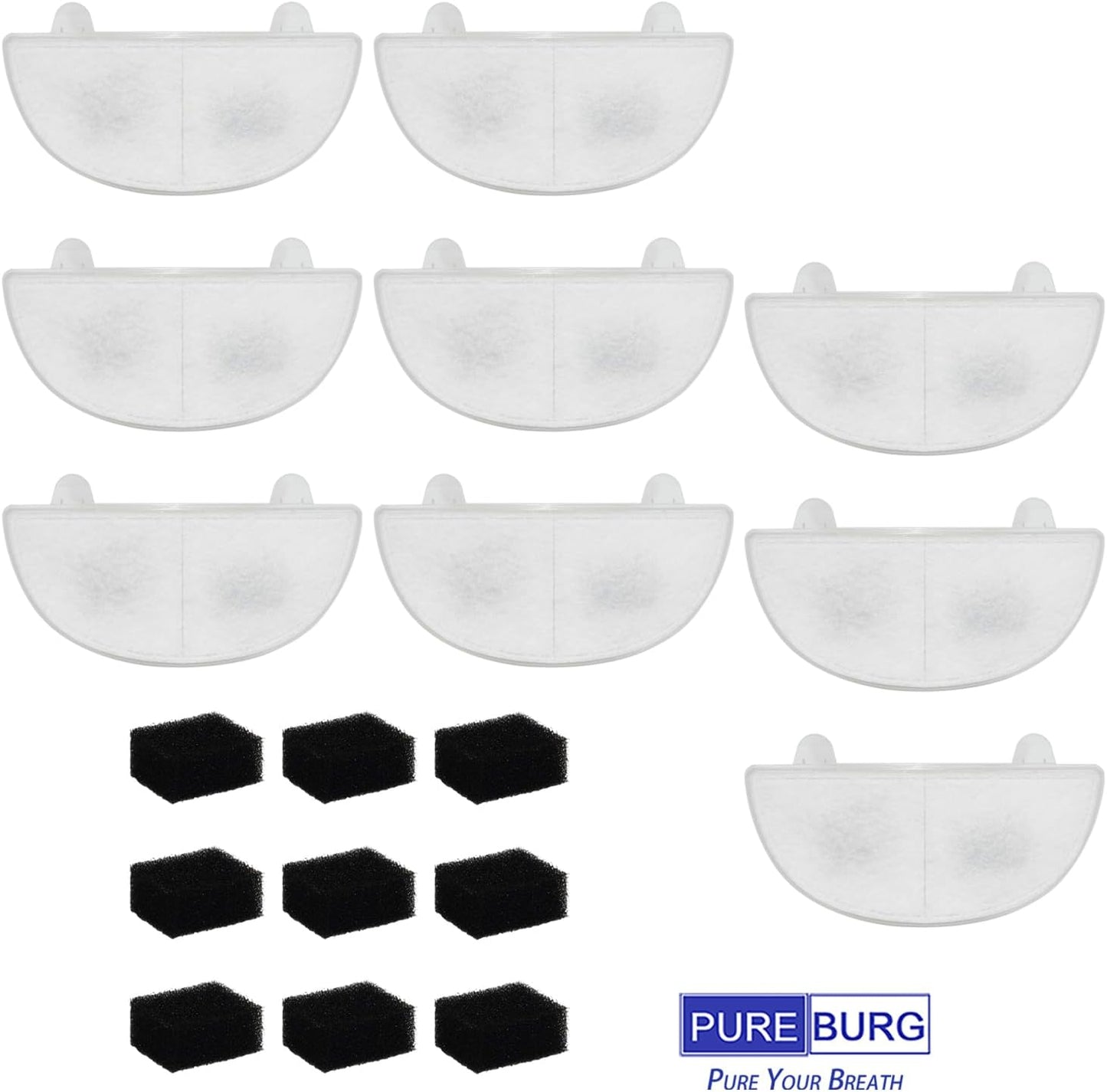 PUREBURG Replacement Filter Kit Compatible with Homerunpet WF20/CF20 Wireless Pumps Cat/Dog Water Fountain,Pet Fountain Filters x 9 + Water Pump Filter x 9