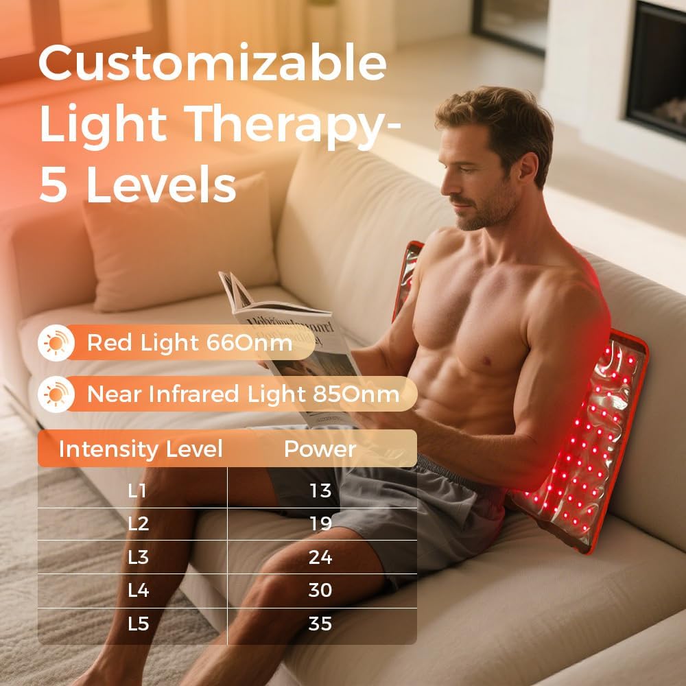 BestQool Red Light Therapy for Body, Dual Chip 660nm 850nm Red Near Infrared Light with Timer, Large Pads Belt Wearable Wrap, Infrared Light Therapy for Knee Back Waist Elbow. 43W