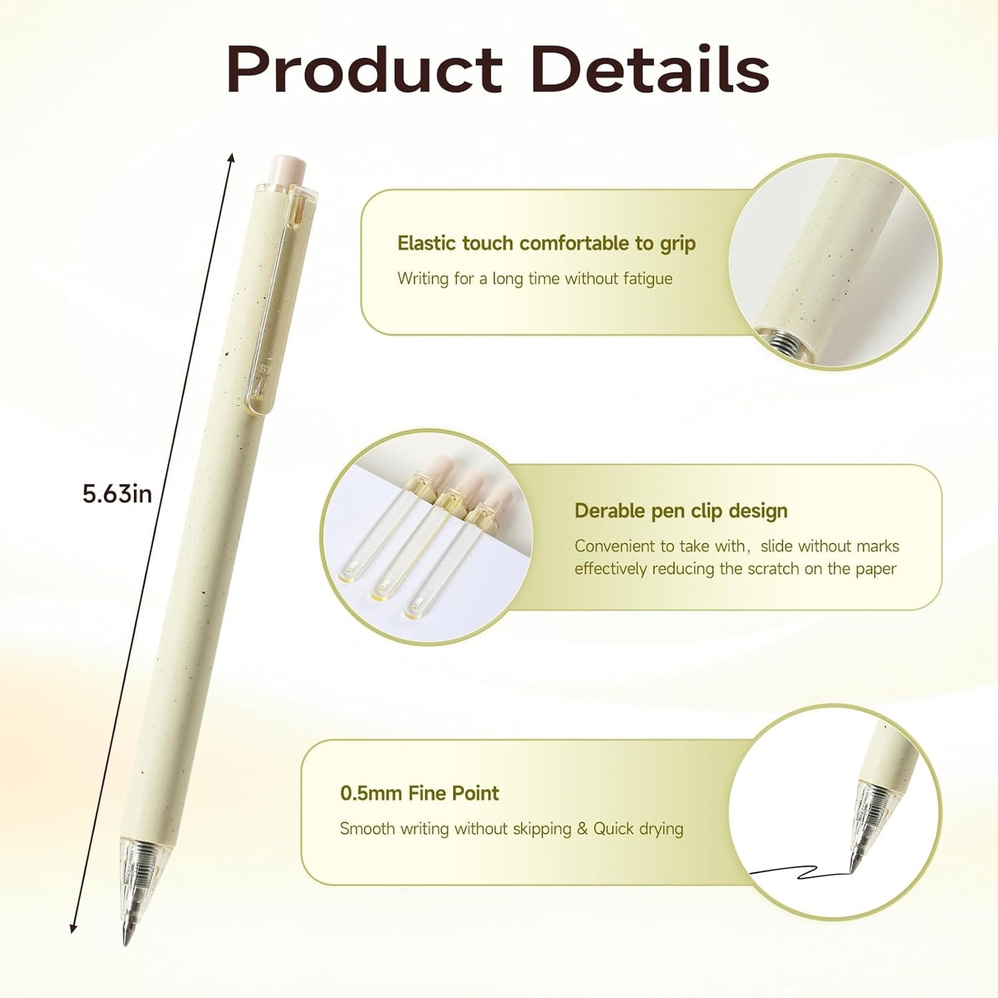 RIANCY Beige Cream Gel Pens 12PCS Value Pack, Cute Aesthetic Neutral Black Ink Retractable Pens, 0.5mm Fine Point Quick Dry Smooth Writing for College School Supplies, Note Taking & Office Essentials