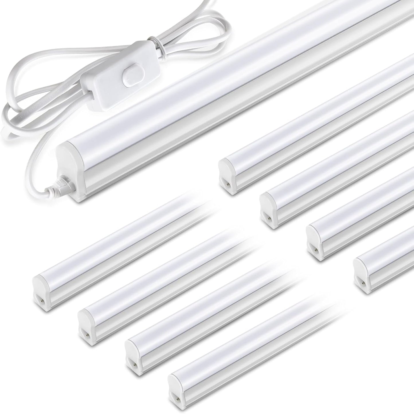 Pak 4FT LED Shop Lights, 2300LM 6500K Cool White, 20W Energy Efficient Linkable Ceiling and Under Cabinet Lighting, T5 Integrated Utility Fixture for Garage, Workshop, Basement, FCC Certified, 8 Pack