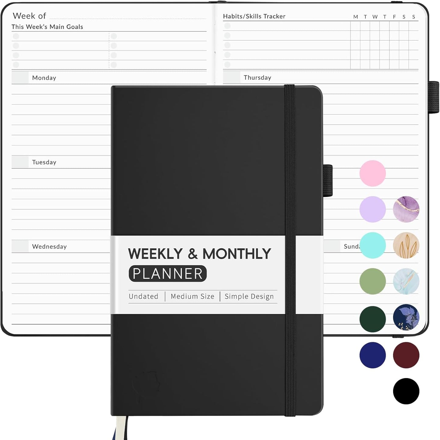 Undated Weekly Planner for 2026, Forvencer Simplified Weekly & Monthly Calendar Planner, Cute Daily Organizer Notebook, Agenda Journal to Track Goals & Tasks, Start Anytime, A5 Size, Black