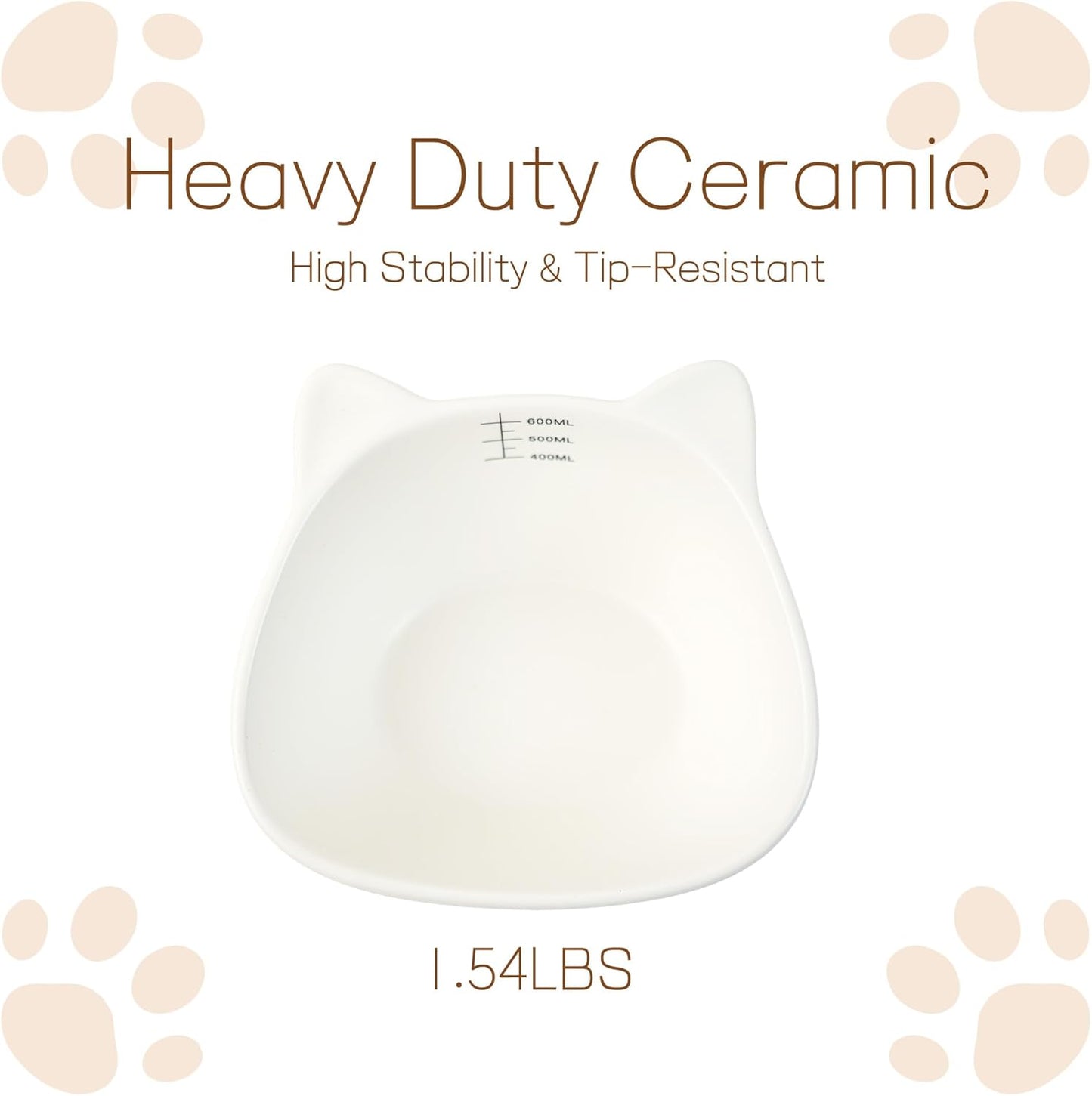 YOBRO Ceramic Elevated Tilted Cat Bowl with Scale Marks, Cute Cat Ear Pet Food or Water Bowl, Anti-Vomiting Spine Protection, Durable Feeding Dish for Kittens & Small Dogs, 21oz