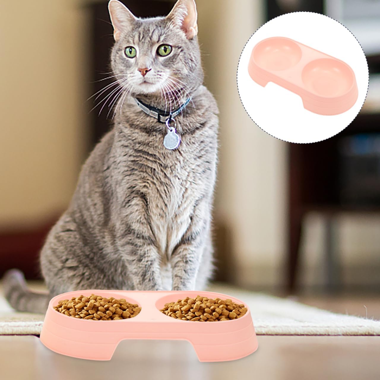 Happyyami Anti-Tip Double Cat Feeding Bowl Feeder Tray Elevated Design Easy to Food and Water Dish for Cats and Small Dogs