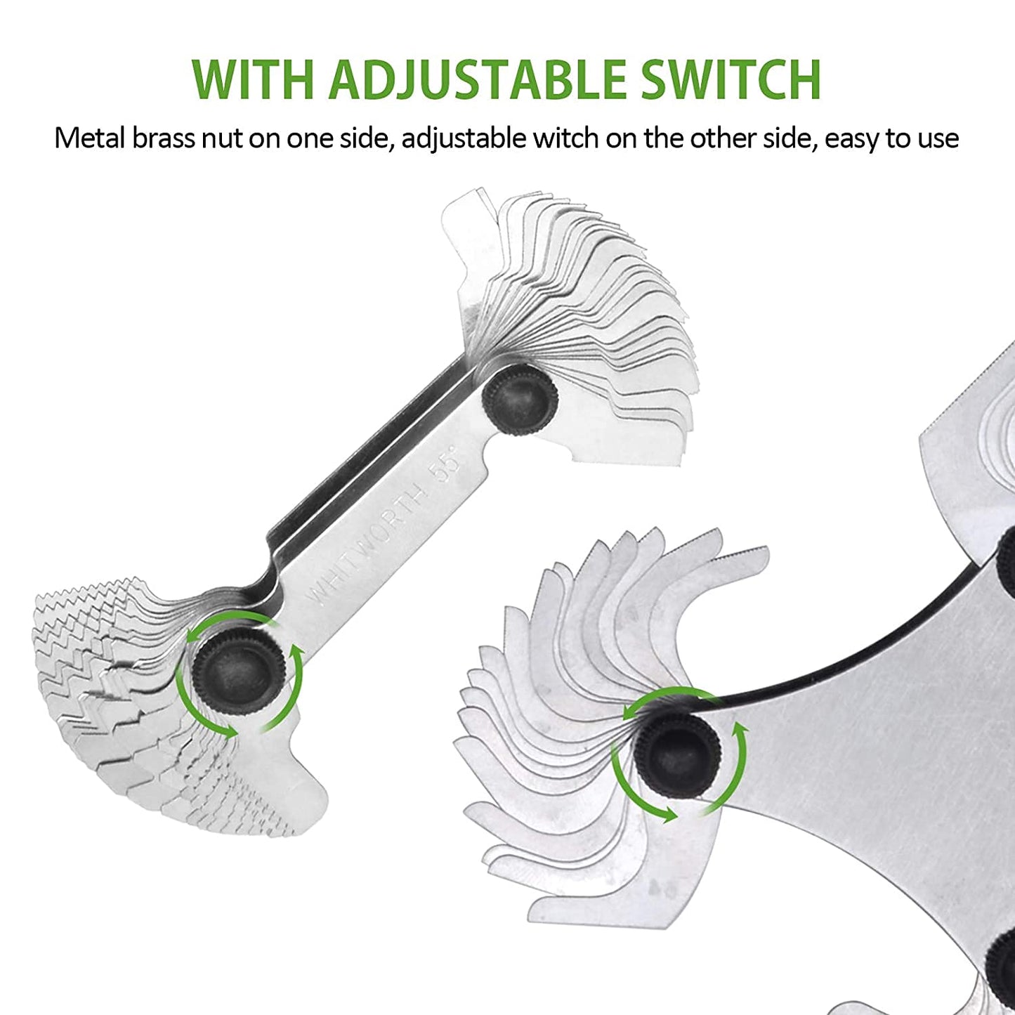 5 Pcs Thread Pitch Gauges Measure Tool Set,Stainless Steel Thread Gauges 3 Pcs 55 & 60 Degree Metric System Centre Gage + 51Pcs America SAE Type + 52 Pcs Metric & America SAE Type & British Whitworth