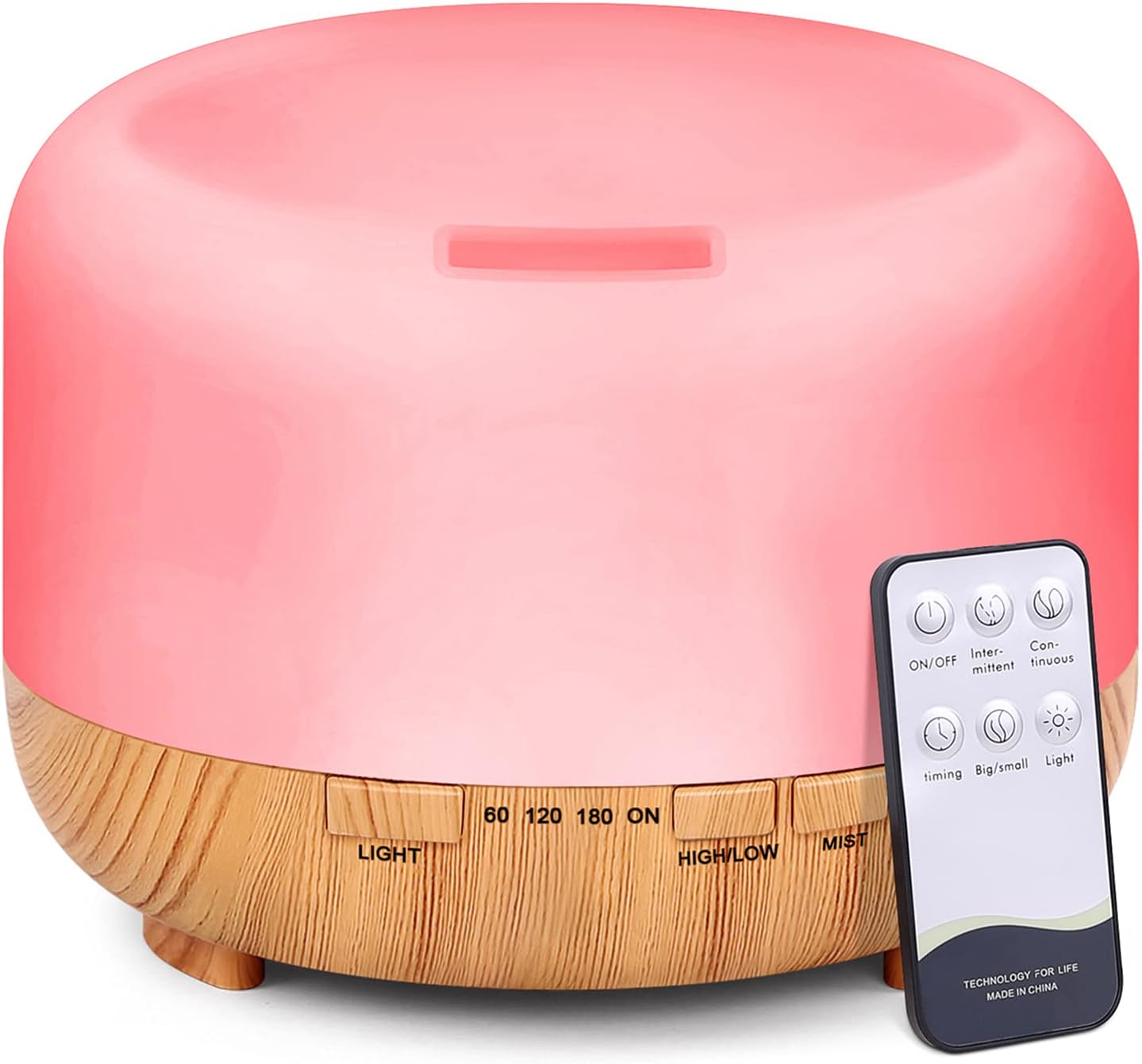 Essential Oil Diffuser Aromatherapy Humidifier: 500ml Grain Ultrasonic Aroma Air Vaporizer for Large Room Quiet Mist Humidifiers Remote Control for Small Baby Bedroom Home, Yellow, (Diffuser-Yellow)