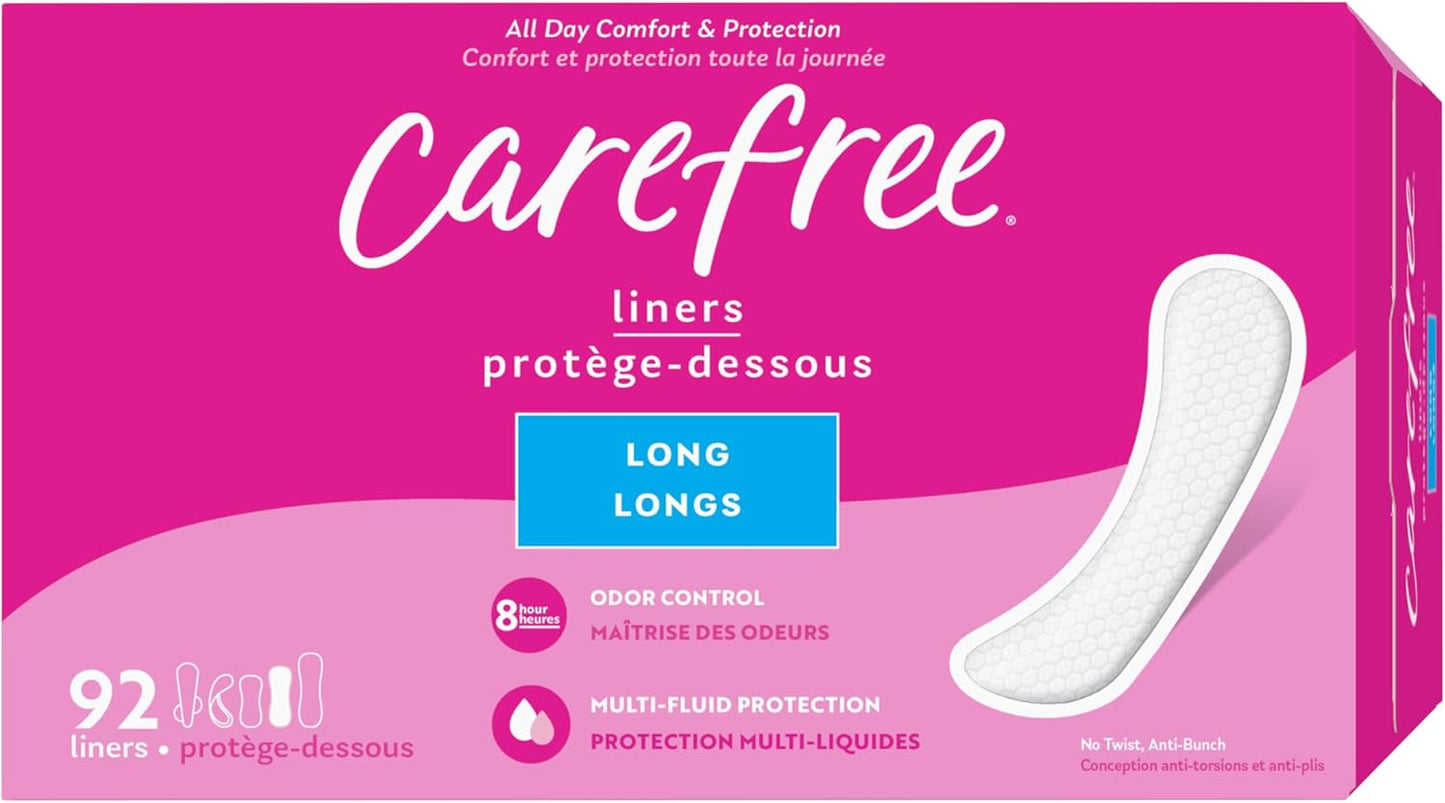 Carefree Panty Liners, Long Liners, Unwrapped, Unscented, 92ct