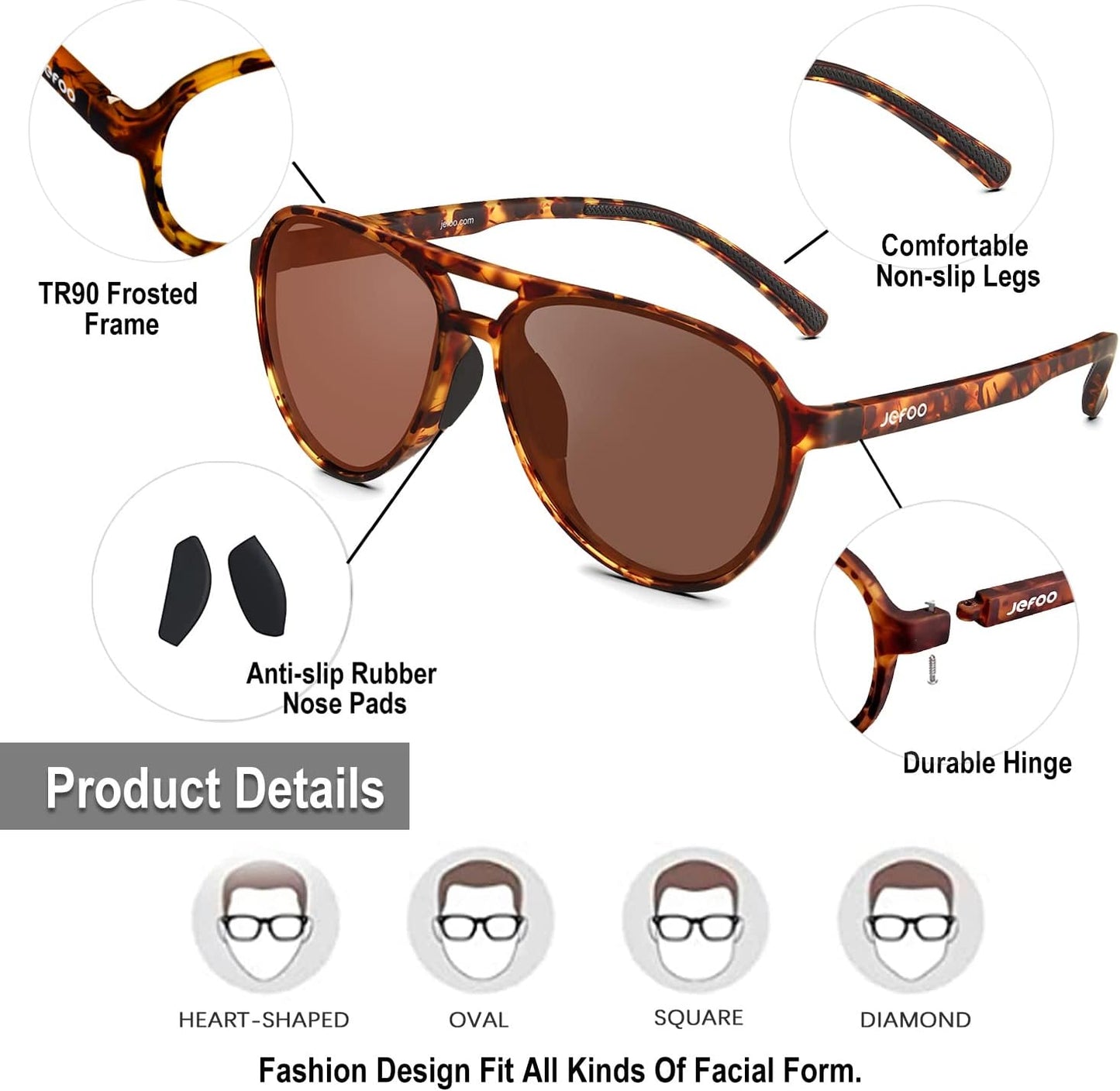 Jefoo Polarized Aviator Sunglasses for Women Men Retro Trendy Sports Sunglasses for Outdoor UV400 Protection