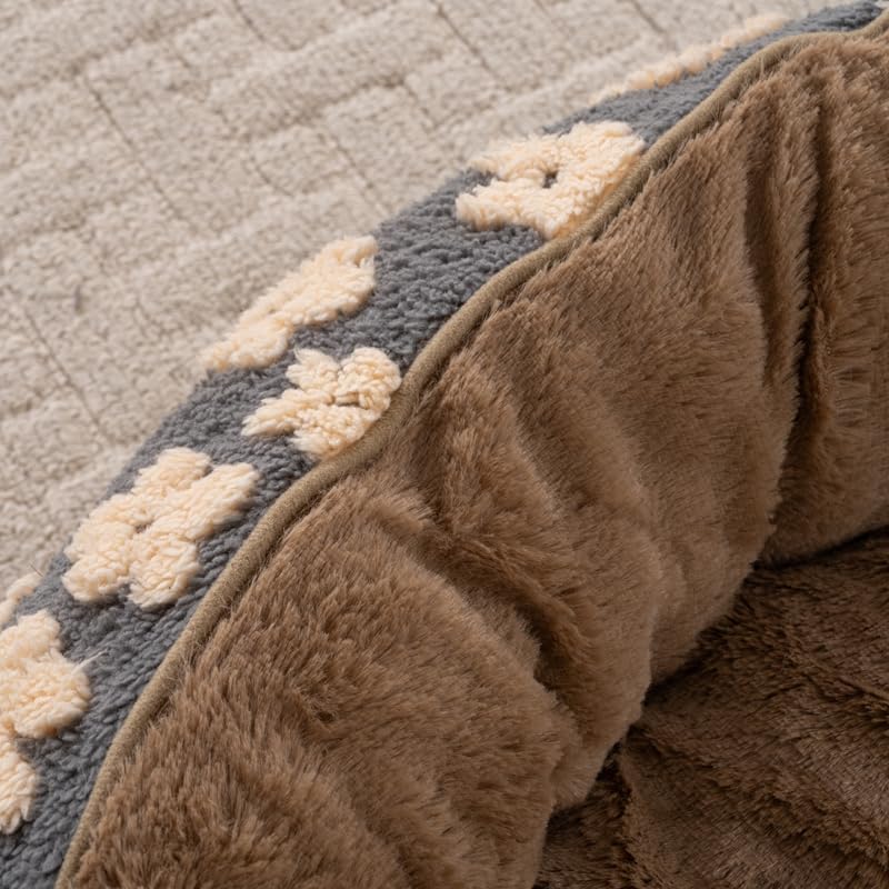 Happy Pets Luxury Orthopedic Pet Bed, Jacquard Brown, or Light Gray, Round Nest Bolster Design, Machine Washable Cover, for All Sized Dog and Cat Breeds (Brown, 30" x 30" x 8")