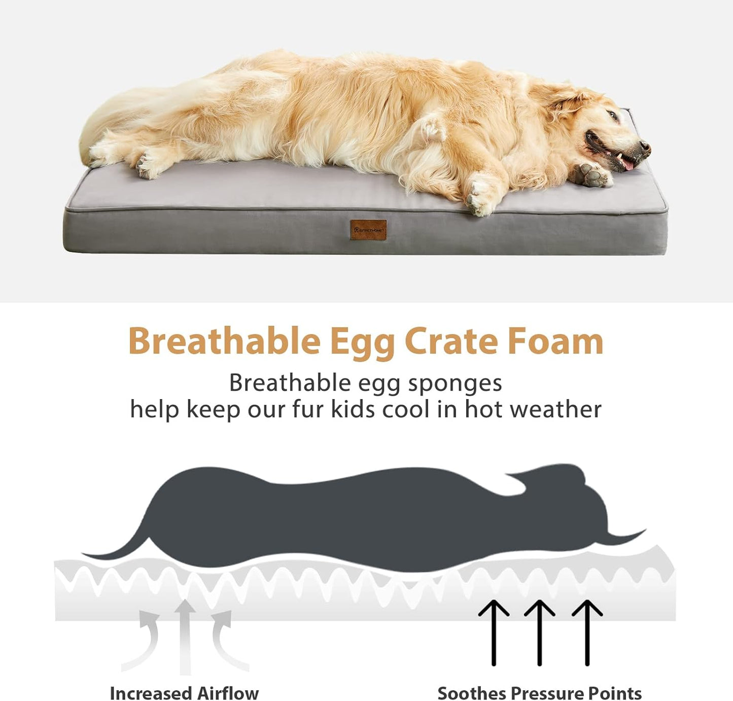 BFPETHOME Outdoor Dog Beds for Large Dogs, Waterproof Dog Bed for Medium, Large, Extra Large Dogs, Orthopedic Pet Bed with Removable Washable Cover, Egg Crate Foam Pet Bed Mat. (36 x 27 in, Grey)