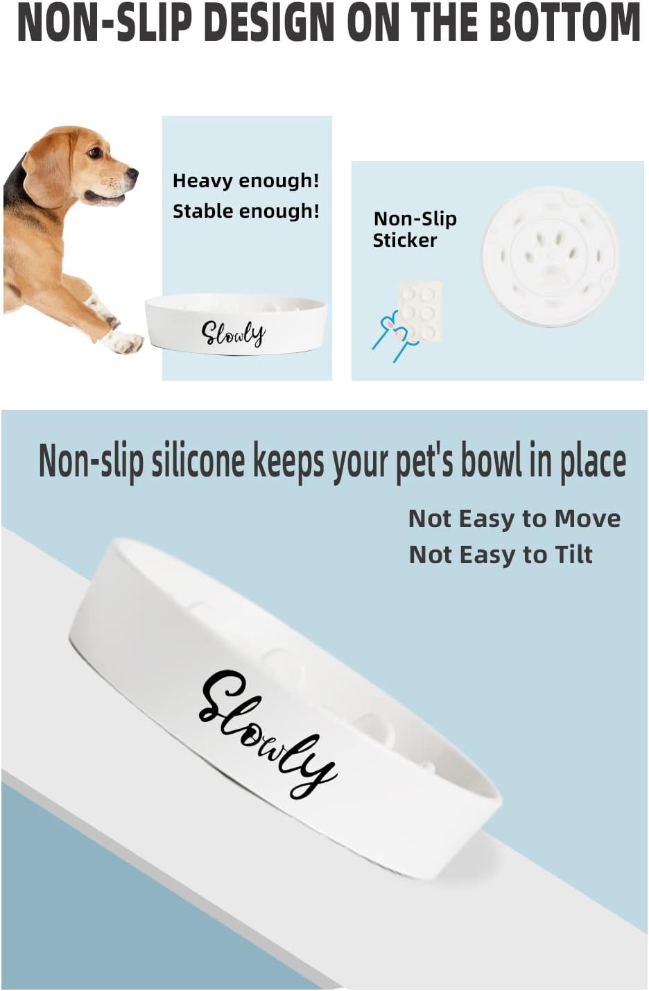 Slow Feeder Dog Bowls, Farmhouse Ceramic Fun Slow Eater Bowl for Medium Sized Dog, White