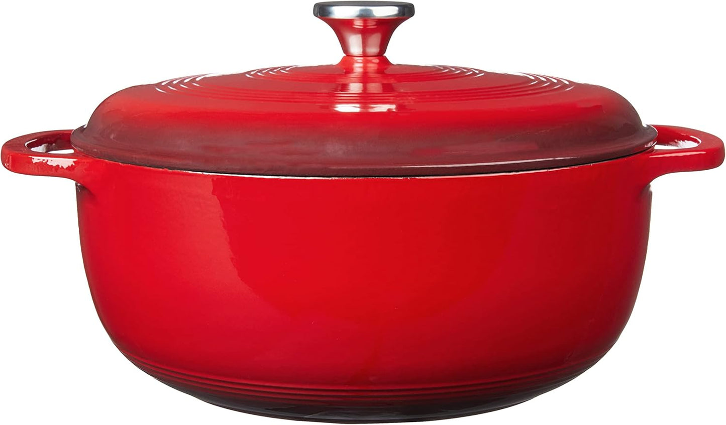 Lodge Essential Enamel Cast Iron Dutch Oven with Lid - Oven-Safe Enamel Cookware up to 500° F - Heat-Retaining Braising & Roasting Pot - Non-Toxic Cookware - 7.5 Quart, Island Spice Red