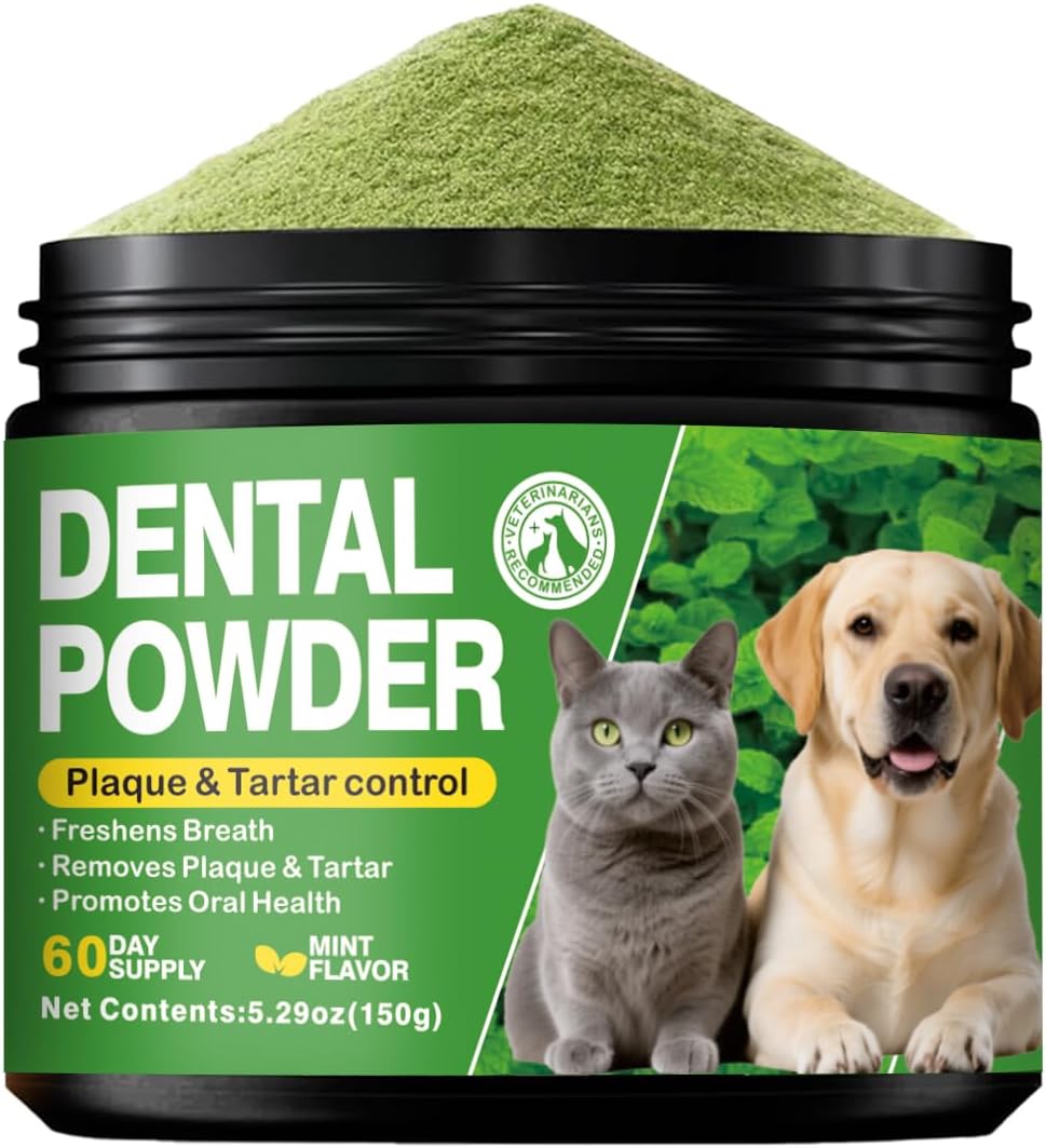 Dog Teeth Cleaning Powder - Dog Dental Powder with Enzymes & Probiotics | Plaque & Tartar Remover | Fresh Breath Treatment for Dogs | Mint Flavor - One Month Supply