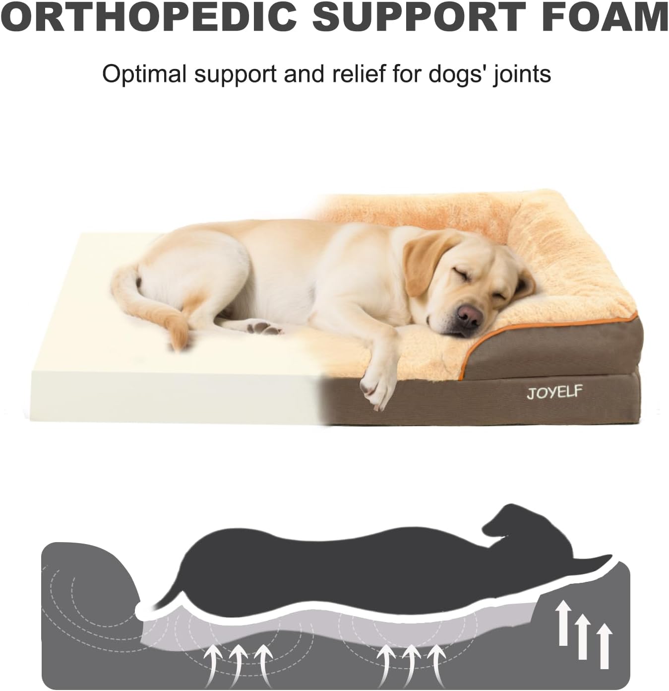 JOYELF Orthopedic Dog Bed for Medium Dogs, Foam Sofa Couch Bed, Bolster Waterproof Pet Bed with Removable Washable Cover and Nonskid Bottom for Small to Medium Dogs - Coffee