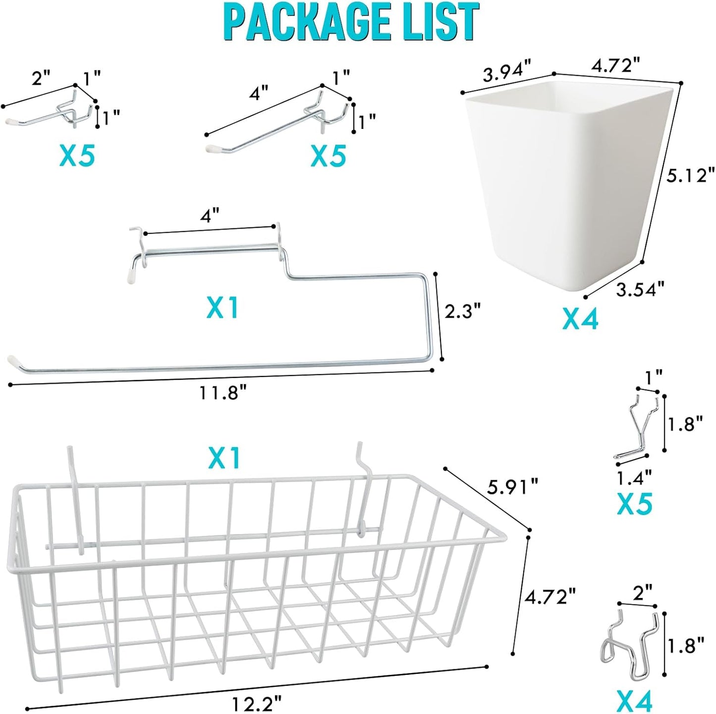 G.CORE Peg Board Organizer 21 Pack, Pegboard Accessories with Baskets Cups Hooks - 1/8" & 1/4" Peg Board Wall Tool Organizers, Utility Holders & Hangers for Garage Craft Workbench (White & White)
