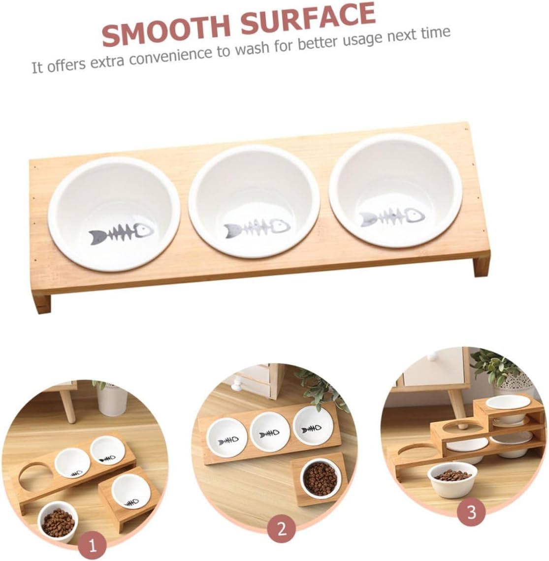 FAVOMOTO Elevated Stand Cat Bowl Set with Ceramic Bowls, Indoor Raised Pet Water and Food Dish for Kittens and Dogs, Non-Slip Household Feeding Supplies