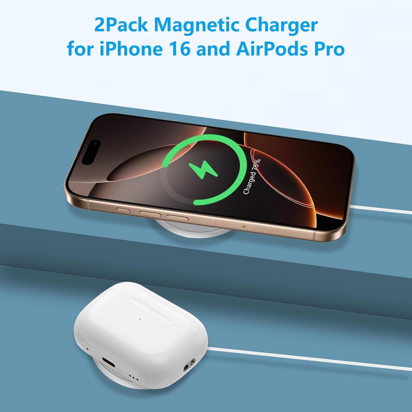 [Apple MFi Certified] Magnetic Wireless Charger for iPhone 16 Pro Max/16 Pro/15/14/13/12/Plus/AirPods 3/2/Pro 2, 6FT Magnet Charge for Apple Mag-Safe Charger Fast Wireless Charging, 2Pack