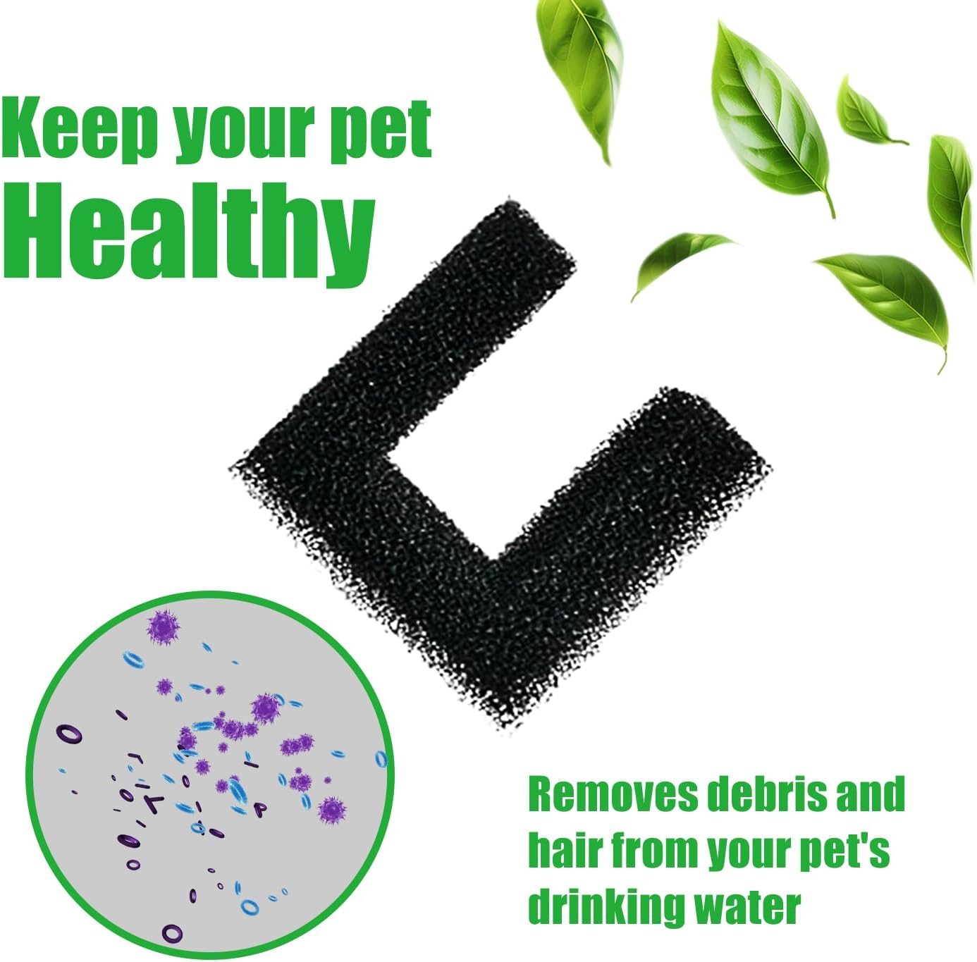 10 PCS Cat Water Fountain Foam Filters, Black Pet Fountain Filter Replacement for 135oz/4L Pet Fountain 118oz/3.5L Dog Drinking Fountain for Cat and Dog