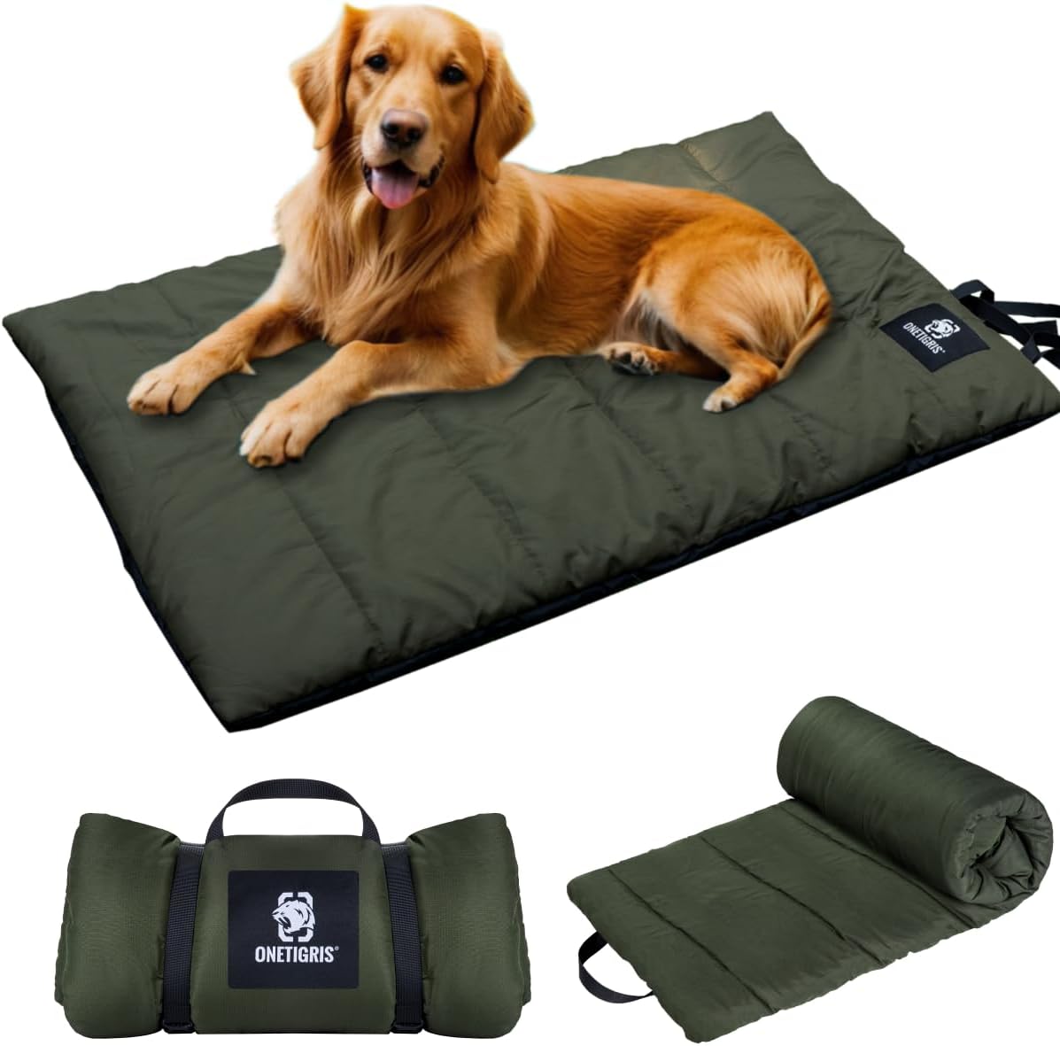 ONETIGRIS Large Dog Bed Washable Matteress Anti Slip Cushion for Pets Sleeping, 3.6ft by 2.2ft Water-Resistant Pet Bed for Indoor Outdoor(Green)